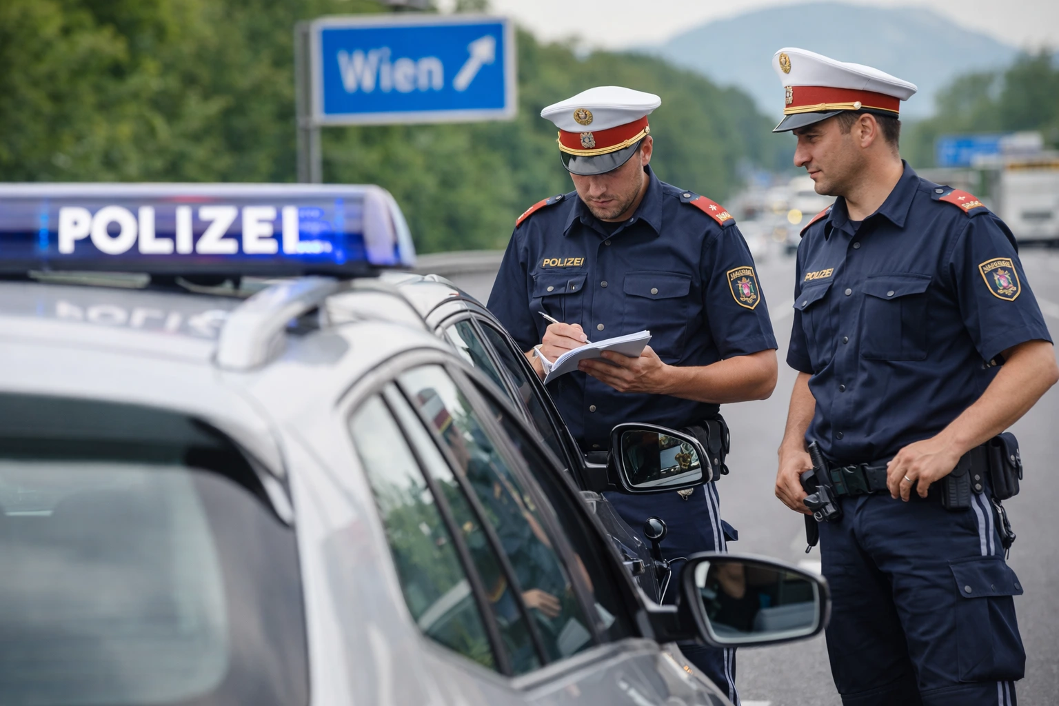 Pokuty v Rakúsku – rakúski policajti pri cestnej kontrole